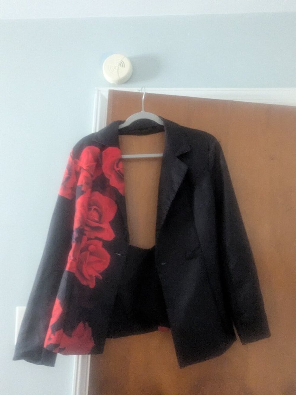 Backless Black Blazer with Red Rose Floral Print Size Large